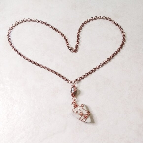 Uniquely HandCrafted Fall Necklace! Mixed Media & Copper Wire Wrap Design #1 - Picture 2 of 8